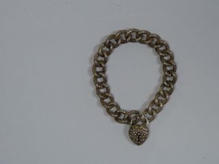 Antique Victorian Sterling Silver Repousse Heart Lock Bracelet