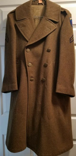 Vintage Us Army Military Full Length Wool Dress Coat Green Size 36s Dry Cleaned