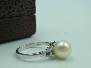 Antique Or Vintage 18ct White Gold Art Deco Style Pearl & Blue Sapphire Set Ring