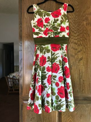 Vintage 50’s Cotton/satin Red Roses Dress