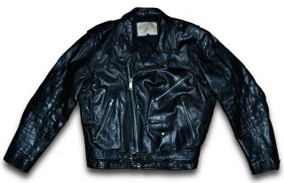 Vintage 80s Heavy Duty Black Leather Motorcycle Jacket Biker Mens 44