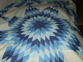 Antique Vintage Quilt Top Handmade Lone Star Blue Colors Unfinished