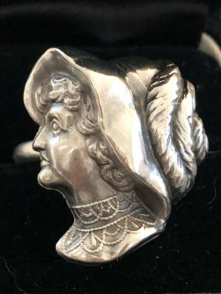 Antique English Chester Sterling Silver Figural Woman W Hat Necklace Ring 1909