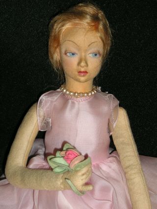 RARE Early 1920 ' s Miniature Lenci Boudoir Lady in Pink 19 inches 2