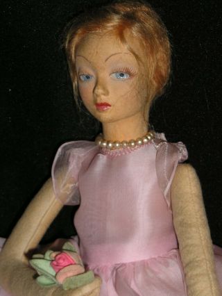 RARE Early 1920 ' s Miniature Lenci Boudoir Lady in Pink 19 inches 3