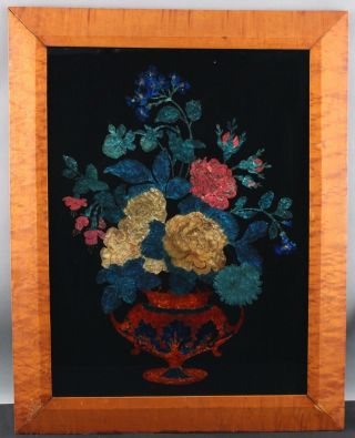 Antique Birdseye & Tiger Maple Frame,  Folk Art Eglomise Reverse Foil Painting