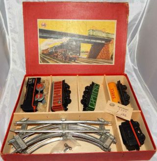 Cleanest Vintage O Tin Distler Steam Freight Set Boxed Windup Clockwork Runs