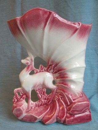 Prancing Deer Vase Vintage Mccoy Art Pottery: Gloss White & Pink Glaze: Lovely