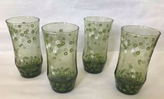 4 Vintage Pyrex Corning Crazy Daisy Spring Blossom Green 16 Oz Glasses Rare