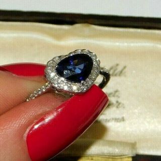 Fine 14ct 585 14k White Gold Diamond & 1.  5ct Sapphire Vintage Titanic Heart Ring