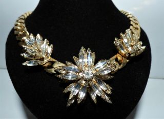 Vintage Art Deco Starburst Collar Necklace Gold Curb Chain Link Old Paste Stars