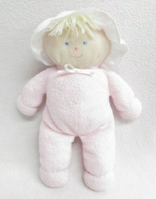 Vtg Eden Baby Doll Soft Pink Terry Cloth Gingham Lace Bonnet