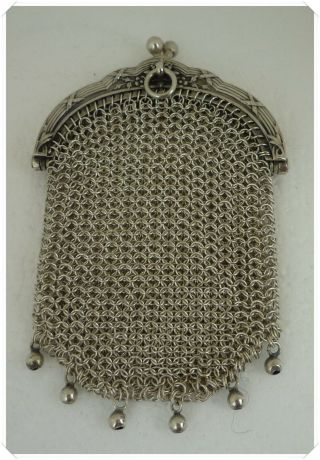 Antique French Victorian Sterling Silver Mesh Coin Purse For Chatelaine