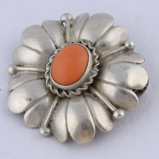 Vintage Art Deco 1930’s - 40’s Sterling Silver Natural Coral Flower Brooch Pin