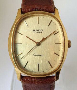 Men ' s / Unisex Vintage RADO Custom Quartz Watch.  30mm Case.  Gold Dial. 2