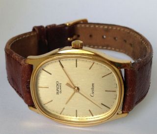 Men ' s / Unisex Vintage RADO Custom Quartz Watch.  30mm Case.  Gold Dial. 5