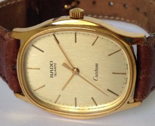 Men ' s / Unisex Vintage RADO Custom Quartz Watch.  30mm Case.  Gold Dial. 6