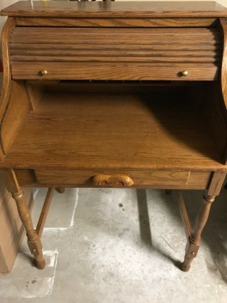 44.  5” Antique Oak Roll Top Desk 5 drawers,  5 slots Computer Home Office Student 4