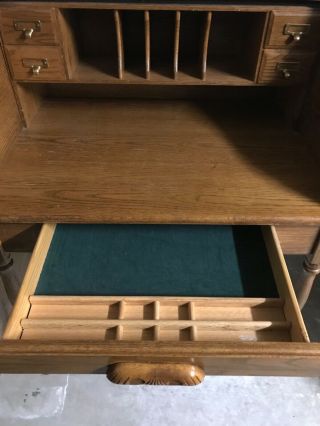 44.  5” Antique Oak Roll Top Desk 5 drawers,  5 slots Computer Home Office Student 5