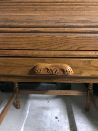 44.  5” Antique Oak Roll Top Desk 5 drawers,  5 slots Computer Home Office Student 7