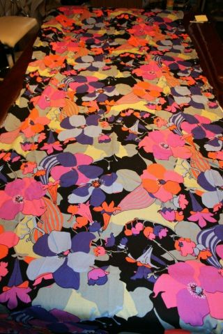 Vintage Bark Cloth Hawaiian Tropical Psychedelic Mod Floral Fabric Remnant 110 "