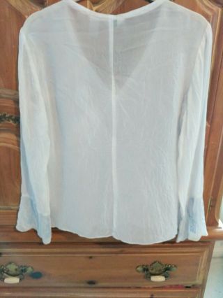 Vintage Johnny Was for J.  Jill XL Rayon White Blouse Pale Blue Floral Embroidery 4