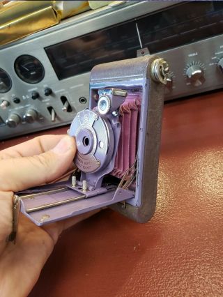 Vintage 1930 ' s Kodak Vest Pocket Rainbow Hawkeye Purple/ Lavender Folding Camera 7