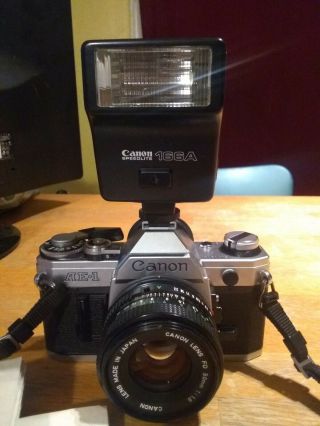 Vintage Canon Ae1 35mm Film Camera With 50mm 1:1.  8 Lens & Speedlite