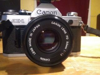 Vintage Canon AE1 35mm Film Camera With 50mm 1:1.  8 Lens & Speedlite 3