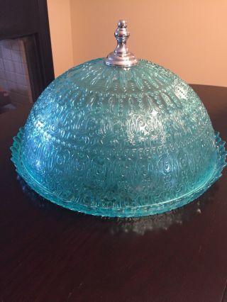 Vintage Aqua Blue Cake Plate With Dome Cover