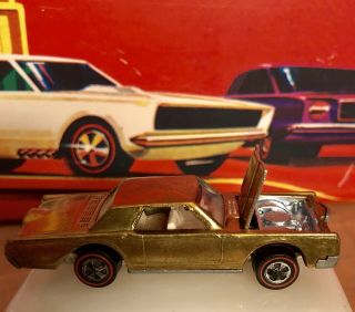 Vintage Hotwheels Redline Mattel1968 Custom Continental Mark Iii Rare Gold Adult