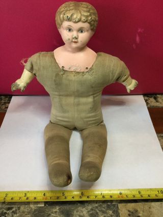 Vintage Antique Tin Minerva Doll Head Germany 12” Doll With Ceramic Hands