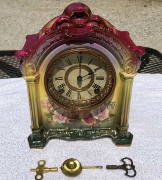 1910’s Antique Ansonia Bonn Porcelain Mantel Clock Correctly La Savoie