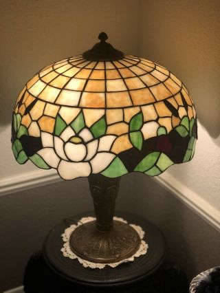 Miller Water Lilly Leaded Stained Glass Lamp Art Nouveau Handel Tiffany Era 2
