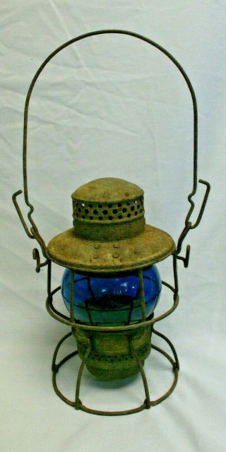 Vintage Adlake Kero Railroad Train Lantern W/ Blue Globe Cpr