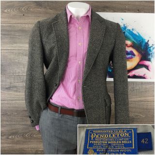 Pendleton Vintage Tweed Usa Wool 2 Button Sport Coat Blazer Jacket Mens Sz 42r