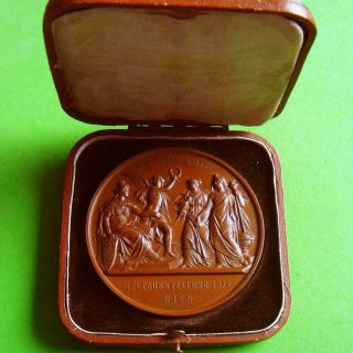 1873 Vienna World’s Exposition Rare Bronze Medal By J Tautenhayn In Case