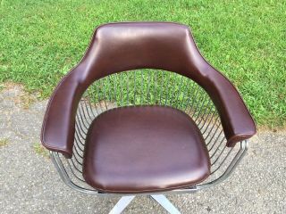 Vintage Mid Century Modern Eames Era Leather Chrome Lounge Office Swivel Chair 3
