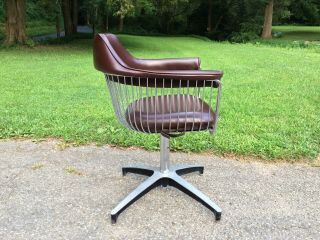 Vintage Mid Century Modern Eames Era Leather Chrome Lounge Office Swivel Chair 6