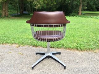 Vintage Mid Century Modern Eames Era Leather Chrome Lounge Office Swivel Chair 7