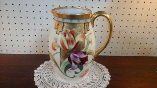 Antique Art Deco Pickard Hand Painted Pitcher Tankard 10 " Gold Gilt Signed