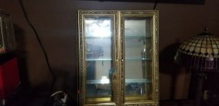Italian Carved Display Case Vitrine Curio Cabinet Gold Wall Mirror Glass Shelves