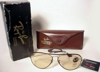 Vintage B&l Ray Ban Bausch & Lomb Dark Brown Leather Outdoorsman W/case & Box