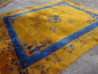 Antique Oriental Art Deco Thick Pile WOOL Area Rug Carpet SIZE 9 ' 5 