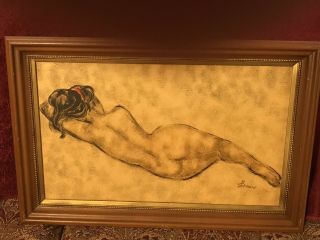 B Boris Simon Vintage Framed Nude Woman Painting Picture Erotica