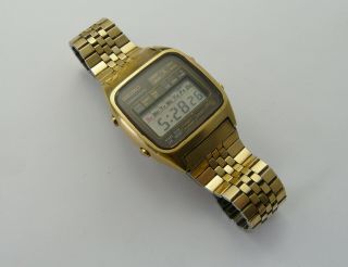 Vintage 1980s Seiko A127 - 5010 Gents Lcd Chronograph Gold Plated Quartz Watch Vgc