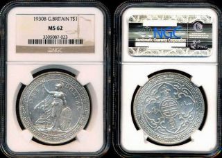 British Trade Silver Dollars 1930b Ngc Ms61 Unc High Gread Rare