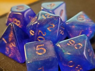 Crystal Caste Fire Opal Maple Sapphire Polyhedral Dice Set Rare Oop