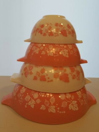 Vintage Pyrex 441,  442,  443,  444 Pink Gooseberry Cinderella Mixing Bowls 4 Pc Set