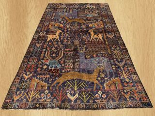 Hand Knotted Oriental Afghan Balouch Pictorial Hunting Wool Area Rug 7 X 4 Ft